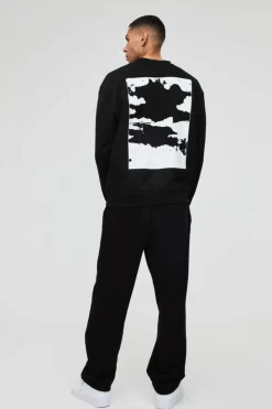 Hot boohooMAN Oversized Abstract Box Graphic Sweatshirt black