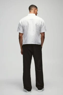 New boohooMAN Oversized Abstract Jacquard Boxy Shirt white