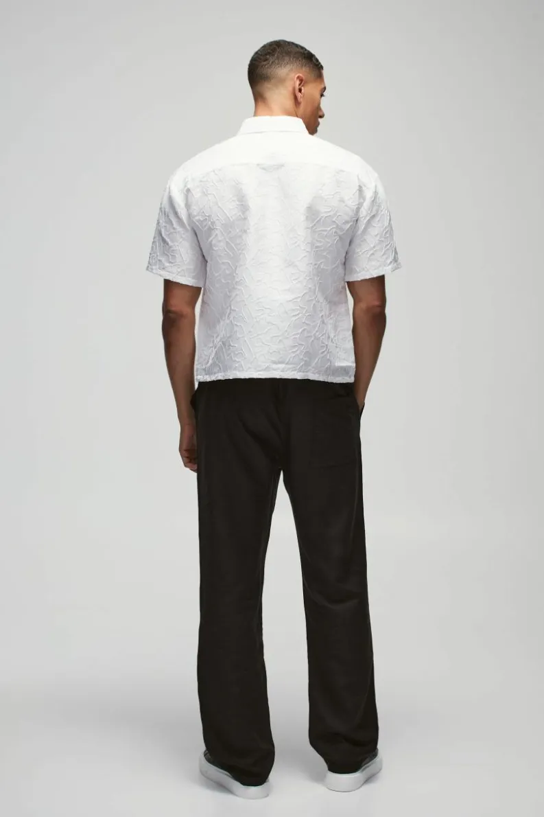 New boohooMAN Oversized Abstract Jacquard Boxy Shirt white