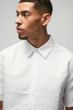 New boohooMAN Oversized Abstract Jacquard Boxy Shirt white