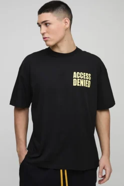 Best boohooMAN Oversized Access Denied Slogan Graphic T-Shirt black