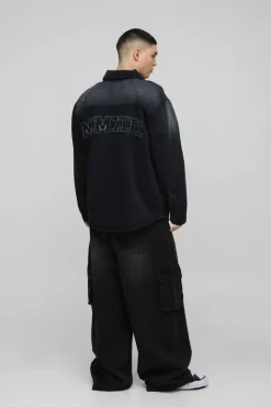 Flash Sale boohooMAN Oversized Acid Wash Applique Denim Shirt black