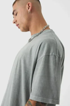 Best boohooMAN Oversized Acid Wash T-Shirt forest