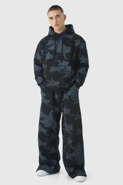 Cheap boohooMAN Oversized All Over Star Print Hooded Tracksuit black