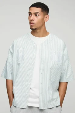 Cheap boohooMAN Oversized Applique Baseball Shirt khaki