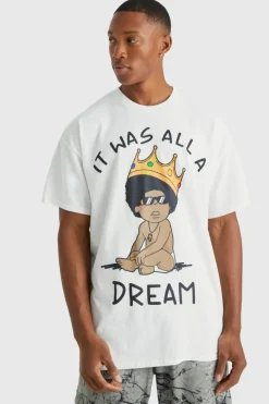 Hot boohooMAN Oversized Baby Biggie Illustration License T-shirt white