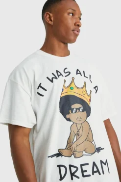 Hot boohooMAN Oversized Baby Biggie Illustration License T-shirt white