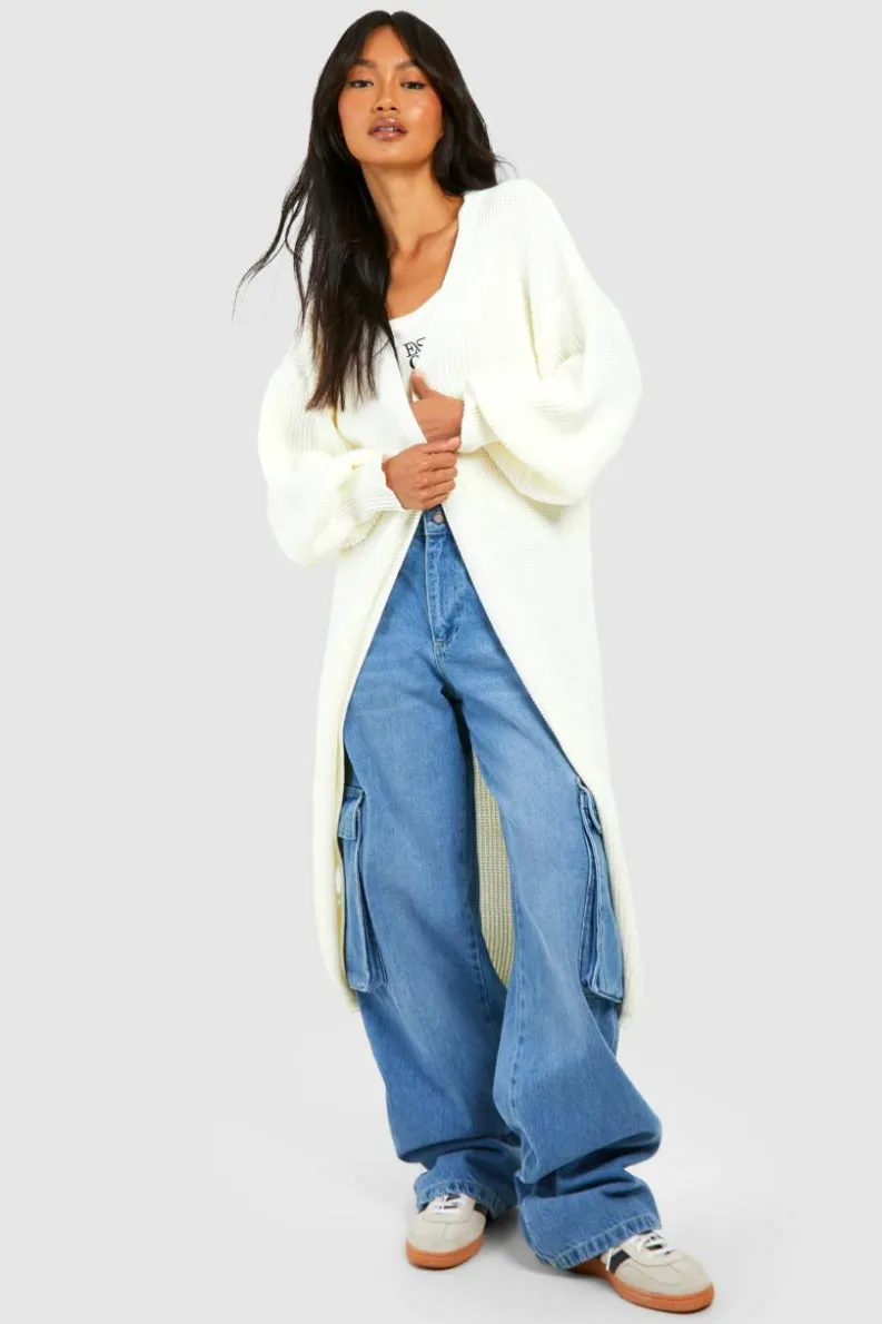 Flash Sale boohoo Oversized Balloon Sleeve Cardigan cream