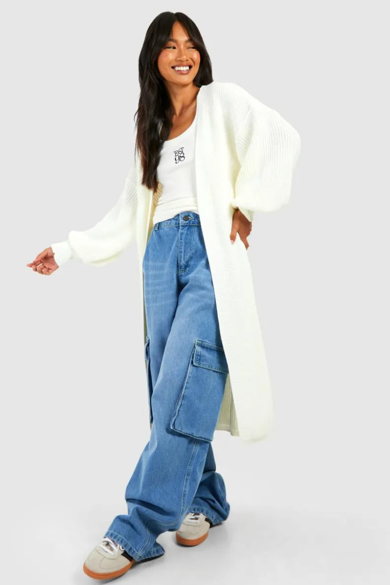 Flash Sale boohoo Oversized Balloon Sleeve Cardigan cream