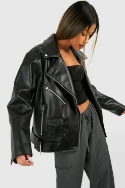 Best boohoo Oversized Belted Biker Jacket black