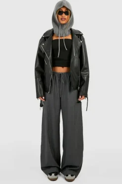 Best boohoo Oversized Belted Biker Jacket black