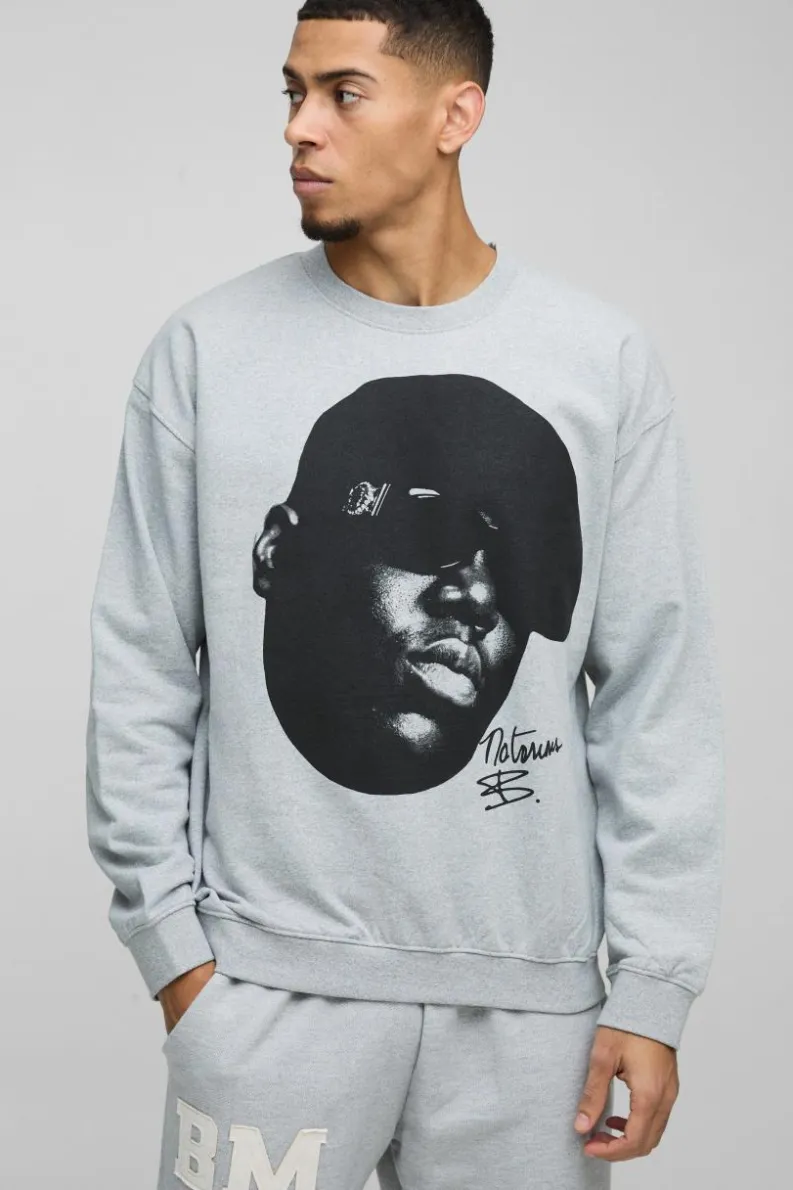 Cheap boohooMAN Oversized Biggie Face License Print Sweatshirt grey