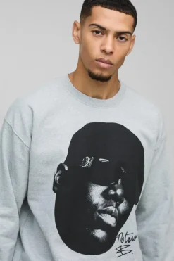 Cheap boohooMAN Oversized Biggie Face License Print Sweatshirt grey