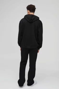 New boohooMAN Oversized BM 3D Embroidered Zip Through Hoodie black