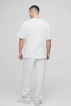 Flash Sale boohooMAN Oversized BM Signature Embroidered Crew Neck T-shirt white