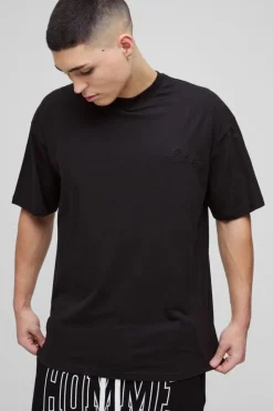 New boohooMAN Oversized BM Signature Embroidered Crew Neck T-shirt black