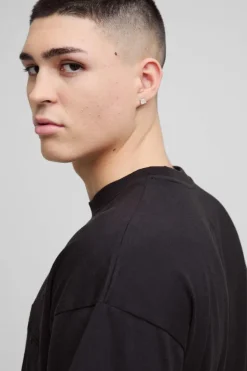 New boohooMAN Oversized BM Signature Embroidered Crew Neck T-shirt black
