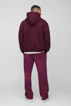 Cheap boohooMAN Oversized BM Varsity Applique Zip Through Hoodie burgundy
