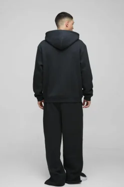 Outlet boohooMAN Oversized BM Varsity Applique Zip Through Hoodie black