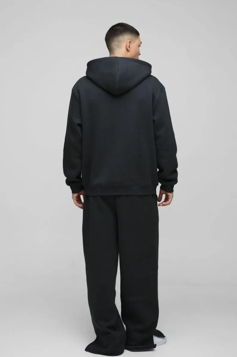 Outlet boohooMAN Oversized BM Varsity Applique Zip Through Hoodie black