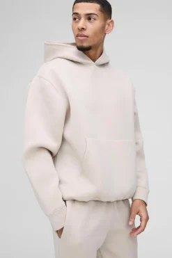 Store boohooMAN Oversized Bonded Scuba Hooded Tracksuit stone