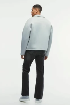 Clearance boohooMAN Oversized Bonded Scuba Zip Through Overshirt light grey