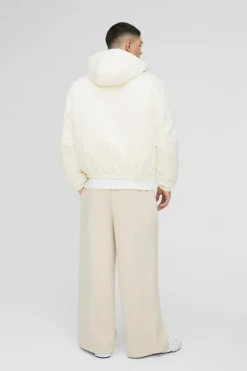 Fashion boohooMAN Oversized Borg Collar Twill Hooded Bomber Jacket ecru