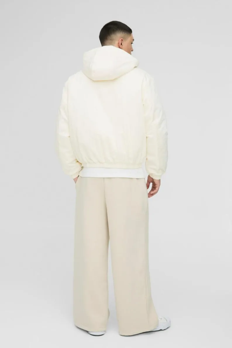 Fashion boohooMAN Oversized Borg Collar Twill Hooded Bomber Jacket ecru