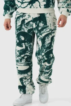 Hot boohooMAN Oversized Borg Gothic Print Cuffed Jogger ecru