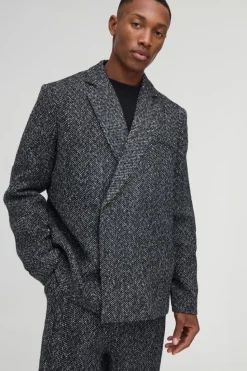 Cheap boohooMAN Oversized Boucle Boxy Blazer black