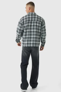 Clearance boohooMAN Oversized Boucle Check Overshirt black