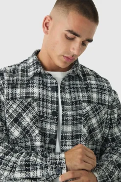 Clearance boohooMAN Oversized Boucle Check Overshirt black