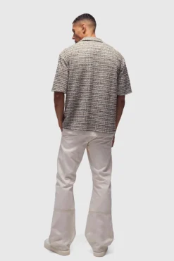 Hot boohooMAN Oversized Boucle Dropped Revere Shirt stone