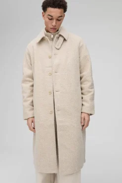 Store boohooMAN Oversized Boucle Overcoat In ecru