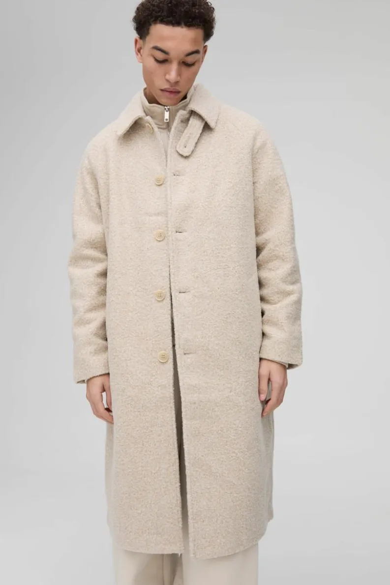 Store boohooMAN Oversized Boucle Overcoat In ecru