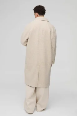 Store boohooMAN Oversized Boucle Overcoat In ecru