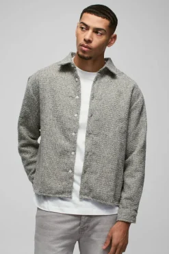 Outlet boohooMAN Oversized Boucle Overshirt khaki
