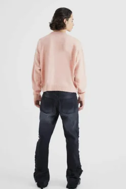 Cheap boohooMAN Oversized Boxy Badge Detail Brushed Jumper pink