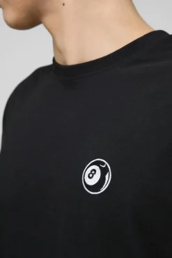 Online boohooMAN Oversized Boxy 8 Ball Embroidered T-Shirt black