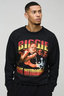 Best Sale boohooMAN Oversized Boxy Biggie Raw Hem License Print Sweatshirt black