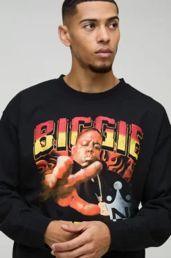 Best Sale boohooMAN Oversized Boxy Biggie Raw Hem License Print Sweatshirt black