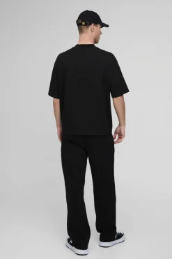 Cheap boohooMAN Oversized Boxy BM Signature Extended Neck T-shirt black