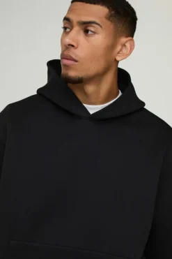 Shop boohooMAN Oversized Boxy Bonded Scuba Hooded Tracksuit black