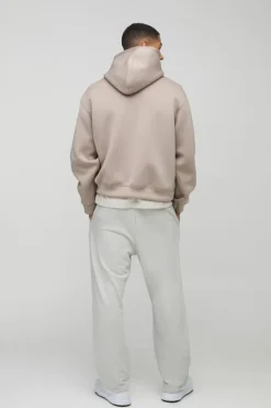 Cheap boohooMAN Oversized Boxy Bonded Scuba Hoodie taupe