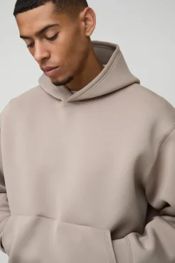 Cheap boohooMAN Oversized Boxy Bonded Scuba Hoodie taupe