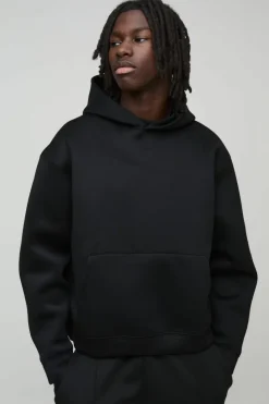 Discount boohooMAN Oversized Boxy Bonded Scuba Hoodie black