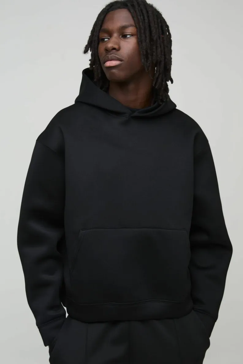 Discount boohooMAN Oversized Boxy Bonded Scuba Hoodie black