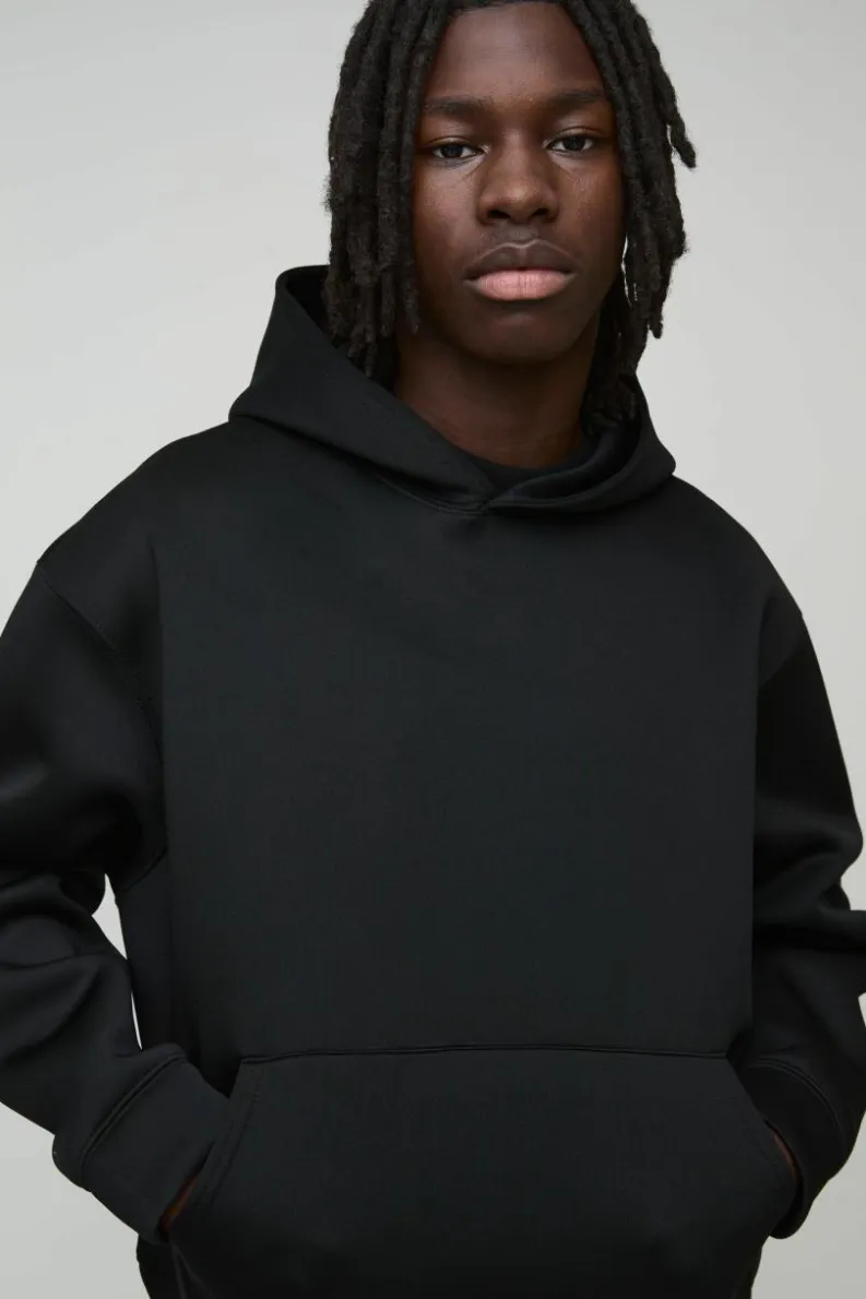 Discount boohooMAN Oversized Boxy Bonded Scuba Hoodie black