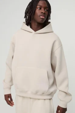 Sale boohooMAN Oversized Boxy Bonded Scuba Hoodie stone
