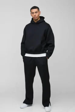Best Sale boohooMAN Oversized Boxy Bonded Scuba Split Hem Tracksuit black